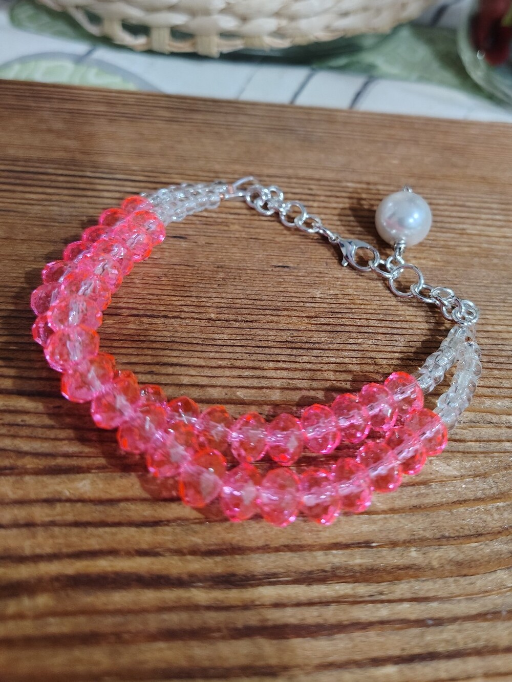 Hot Pink Crystal Beaded Bracelet - Women Jewelry,  Handmade 🌺